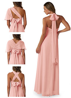 Azazie Fifi Brautjungfernkleider Wandelbar A-Linie Schulterfrei Chiffon Kleid Rosettenrosa image8