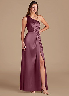 Azazie Brooke Bridesmaid Dresses Cabernet A-Line One Shoulder Metallic Satin Dress image3