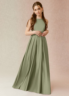 Azazie Arianthe Junior Pistachio A-Line with Pockets Matte Satin Dress image1