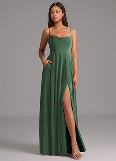 Azazie Elle Bridesmaid Dresses Eucalyptus A-Line with Pockets Velvet Dress image4
