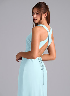 Azazie Evadne Bridesmaid Dresses Cloud Blue Sheath Pleated Chiffon Dress image8
