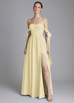 Azazie Ayanna Bridesmaid Dresses Lemon Sorbet A-Line Off the Shoulder Chiffon Dress image6
