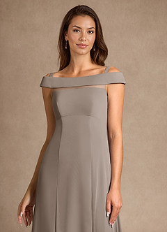 Azazie Ewa Mother of the Bride Dresses Taupe A-Line Off the Shoulder Mesh Dress image9