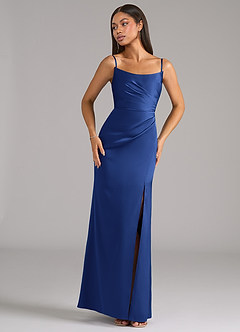 Azazie Marla Bridesmaid Dresses Royal Blue Sheath Strapless Stretch Satin Convertible Dress image7