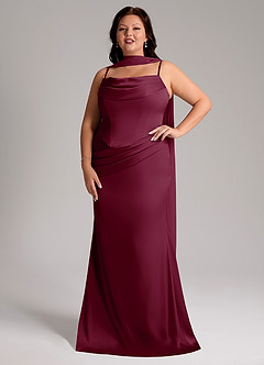 Azazie Sorrel Bridesmaid Dresses Mulberry Mermaid Strapless Stretch Satin Convertible Dress image7