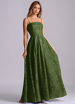 Azazie Lucienne Bridesmaid Dresses Olive A-Line Strapless Floral Burnout Dress image6