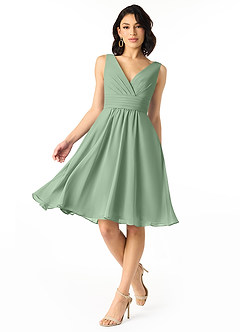 Azazie Kyla Vente Finale Robe A-ligne en Mousseline de soie Plissée Agave image1