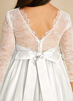 Azazie Mae Flower Girl Dresses Ivory A-Line Bow Tulle Dress image5