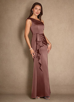 Azazie Hamptons Mother of the Bride Dresses Espresso A-Line Pleated Stretch Satin Dress image3