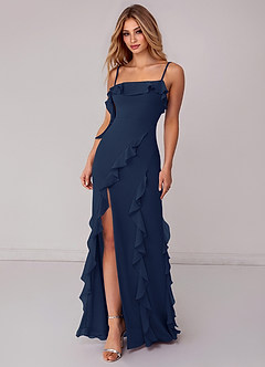 Azazie Malia Bridesmaid Dresses Dark Navy Sheath Ruched Chiffon Dress image3