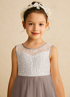 Azazie Tay Flower Girl Dresses Taupe A-Line Sequins Tulle Dress image7