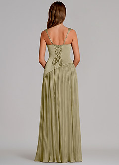 Azazie Stephanie Robes de demoiselle d'honneur Robe Trapèze en Satin extensible Plissée Vert Mousse image5