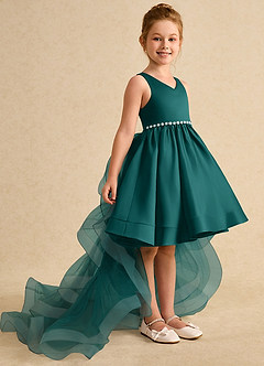 Azazie Julietta Flower Girl Dresses Peacock Ball-Gown Convertible Tulle Dress image3