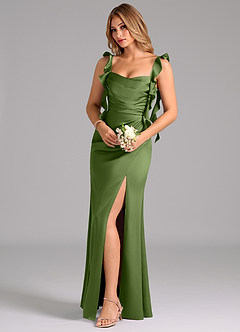 Azazie Jessamine Bridesmaid Dresses Juniper A-Line Corset Stretch Satin Dress image1