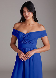 Azazie Lamara Bridesmaid Dresses Royal Blue Off the Shoulder Chiffon Convertible Jumpsuit image7