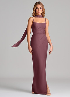 Azazie Calandra Robes de demoiselle d'honneur Robe Fourreau en Mousseline de soie Plissée Sangria image3