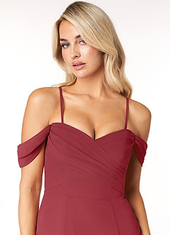 Azazie Joretta Final Sale Pomegranate A-Line Off the Shoulder Chiffon Convertible Dress image6