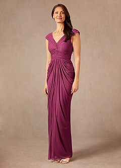 Azazie Lisolette Mother of the Bride Dresses Mulberry Sheath Pleated Mesh Dress image4