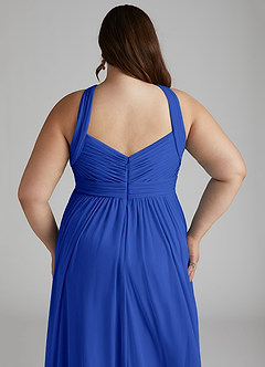 Azazie Hillian Bridesmaid Dresses Royal Blue A-Line Halter Pleated Mesh Dress image9