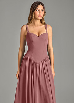 Azazie Evadina 신부 들러리 드레스 A라인 코르셋 쉬폰 바닥 길이 드레스 image6