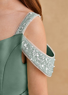 Azazie Judi Flower Girl Dresses Eucalyptus A-Line Matte Satin Dress image5