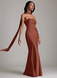 Azazie Saylor Vestidos de damas de honor Vestido de Castaño de Satén Elástico de Corte Sirena con Sin tirantes image10