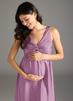 Azazie Yetta Brautjungfernkleider für Schwangere A-Linie Plissee Stretch-Satin Bodenlänge Kleid image2