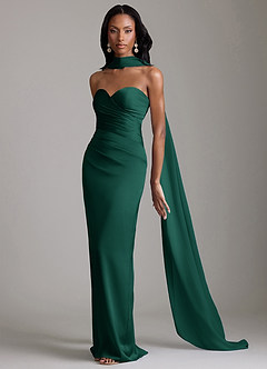 Azazie Sonora Vestidos de damas de honor Vestido de Esmeralda de Satén Elástico de Corte Recto con Sin tirantes image10