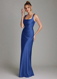 Azazie Agustina Robes de demoiselle d'honneur Robe Sirène en Satin extensible Corset Bleu Roi image5