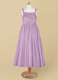 Azazie Cutie Pie Flower Girl Dresses Wisteria A-Line Pleated Matte Satin Dress image7