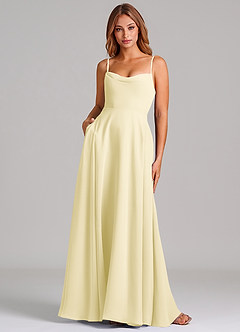 Azazie Elle Robes de demoiselle d'honneur Robe Trapèze en Mousseline de soie Plissée Sorbet Citron image1