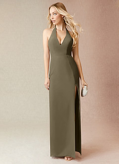 Azazie Yessi Bridesmaid Dresses Willow Green Sheath Pleated Chiffon Dress image1
