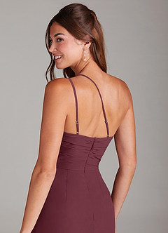 Azazie Eren 신부 들러리 드레스 인어 한쪽 어깨 쉬폰 발목 길이 드레스 image2