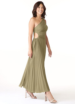 Azazie Kirra Bridesmaid Dresses Moss Green A-Line One Shoulder Chiffon Dress image3