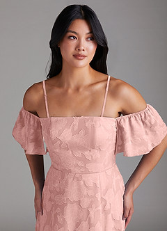 Azazie Sue Bridesmaid Dresses Powder Pink A-Line Off the Shoulder Floral Burnout Convertible Dress image2