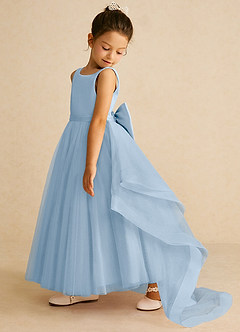 Azazie Pumpkin Flower Girl Dresses Powder Blue A-Line Convertible Tulle Dress image4