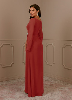 Azazie Belinda Mère de la mariée Robes Robe Trapèze en Mousseline de soie Col V plissé Terracotta image3