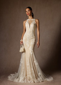 Azazie Sheila Abiti da Sposa Abito Sirena in Tulle Lustrini Bianco Diamante Champagne image5