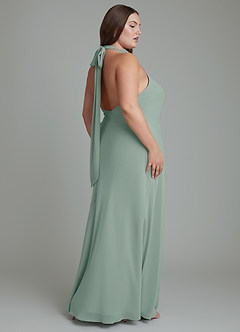 Azazie Velli Bridesmaid Dresses Silver Sage Mermaid High Neck Chiffon Dress image13