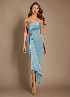 Azazie Dinanta Mother of the Bride Dresses Moody Blue Column Pleated Chiffon Dress image2