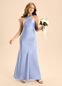 Azazie Doretta Junior Ice A-Line Pleated Stretch Satin Dress image5