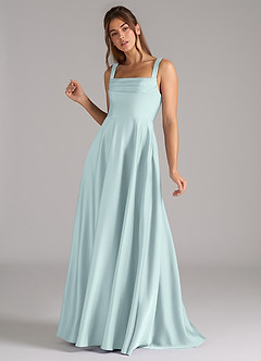 Azazie Shaude Robes de demoiselle d'honneur Robe Trapèze en Satin extensible Plissée Brume image5