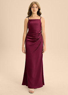 Azazie Renna Junior Burgundy Mermaid Pleated Stretch Satin Dress image6