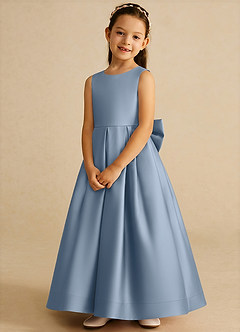 Azazie Cailee Flower Girl Dresses Dusty Blue Ball-Gown Pleated Matte Satin Dress image4