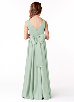 Azazie Hathaway Junior Agave A-Line Bow Matte Satin Dress image2