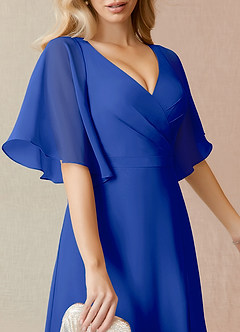 Azazie Cierra Robes de demoiselle d'honneur Robe Trapèze en Mousseline de soie Col en V Bleu Roi image7