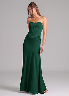 Azazie Ximena Essayer des robes à la maison Robe Sirène Convertible en Satin extensible Corset Vert Foncé image4