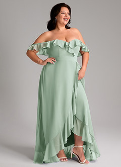 Azazie Lyra Bridesmaid Dresses Agave A-Line Chiffon Convertible Dress image14