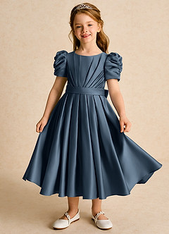 Azazie Miriam Flower Girl Dresses Neptune Ball-Gown Pleated Matte Satin Dress image2
