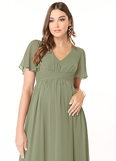 Azazie Verna vestidos de dama de honor de maternidad Vestido de Corte En A Cuello en V fruncido Hasta el suelo Gasa image5